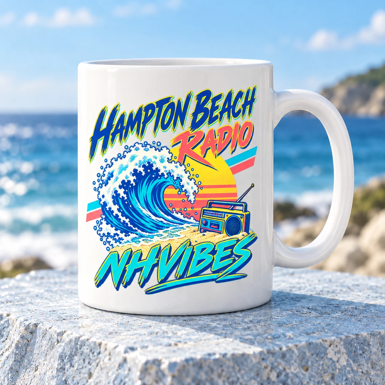 Illustrative mug concept of Hampton Beach Radio