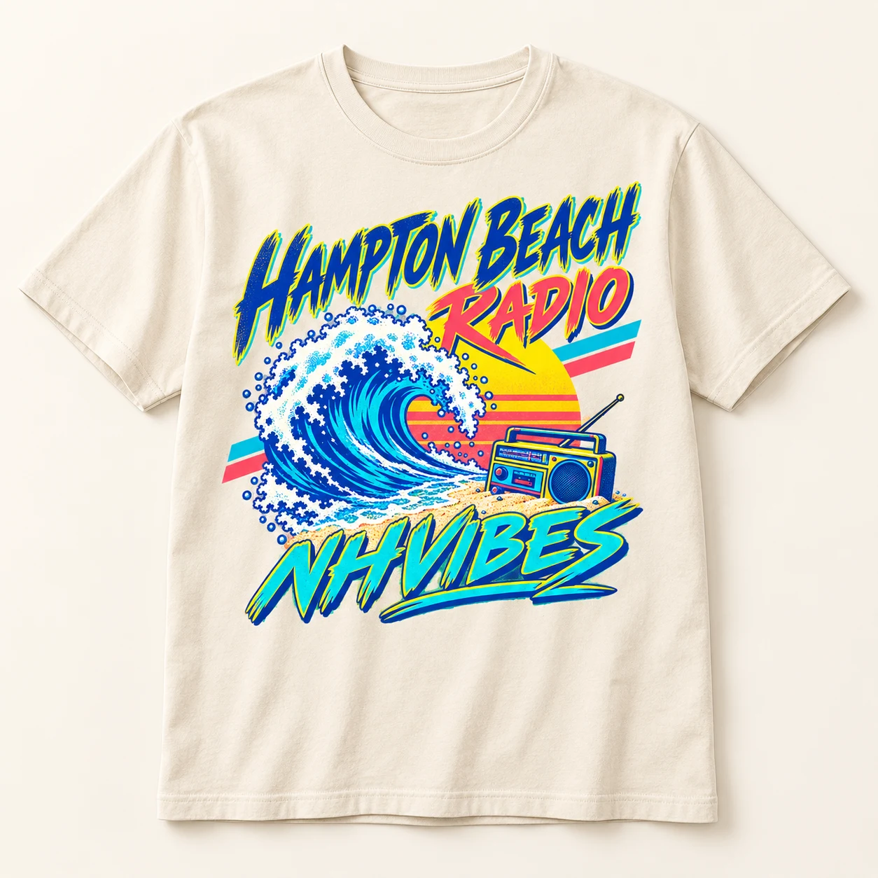 Illustrative t-shirt concept of Hampton Beach Radio
