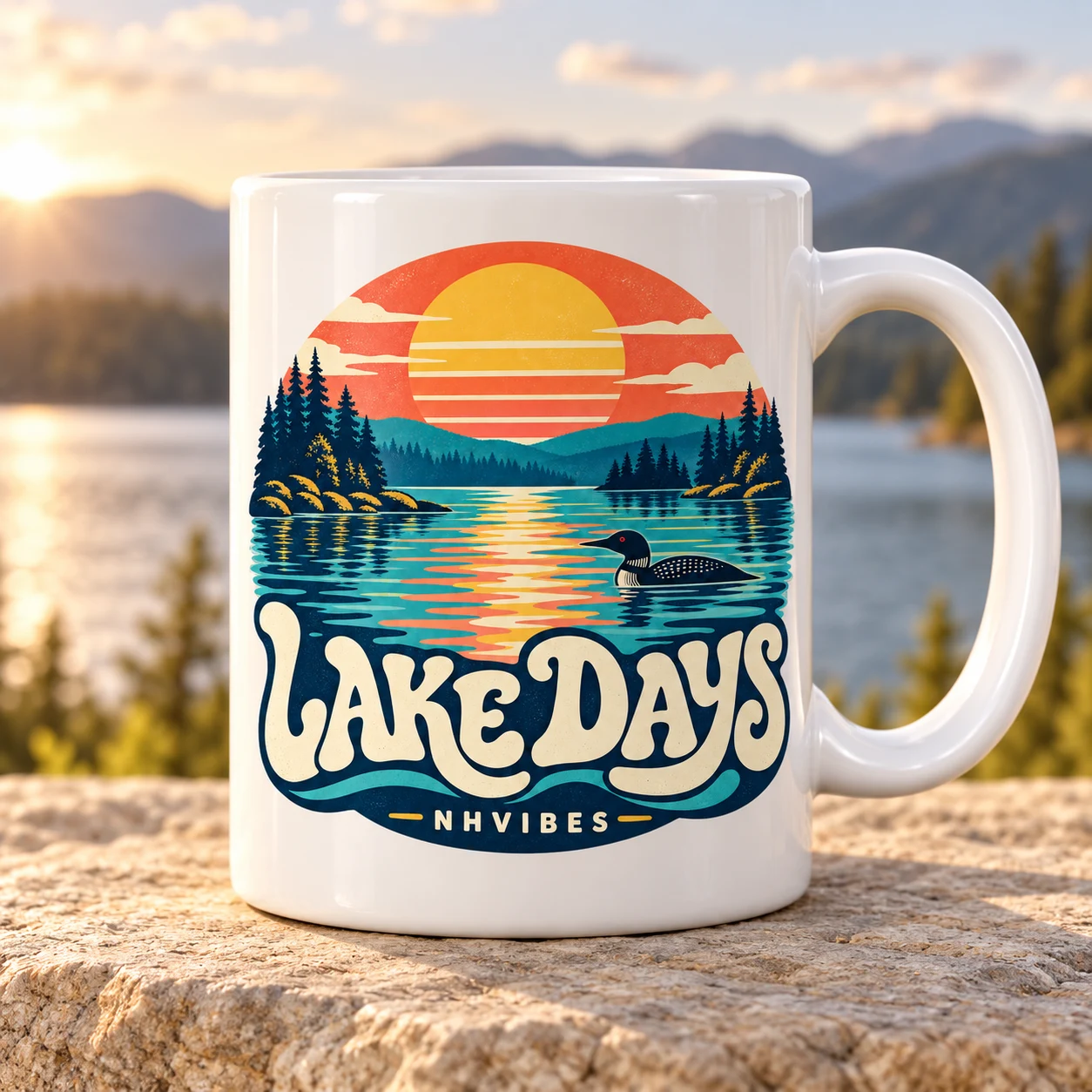 Illustrative mug concept of Lake Days